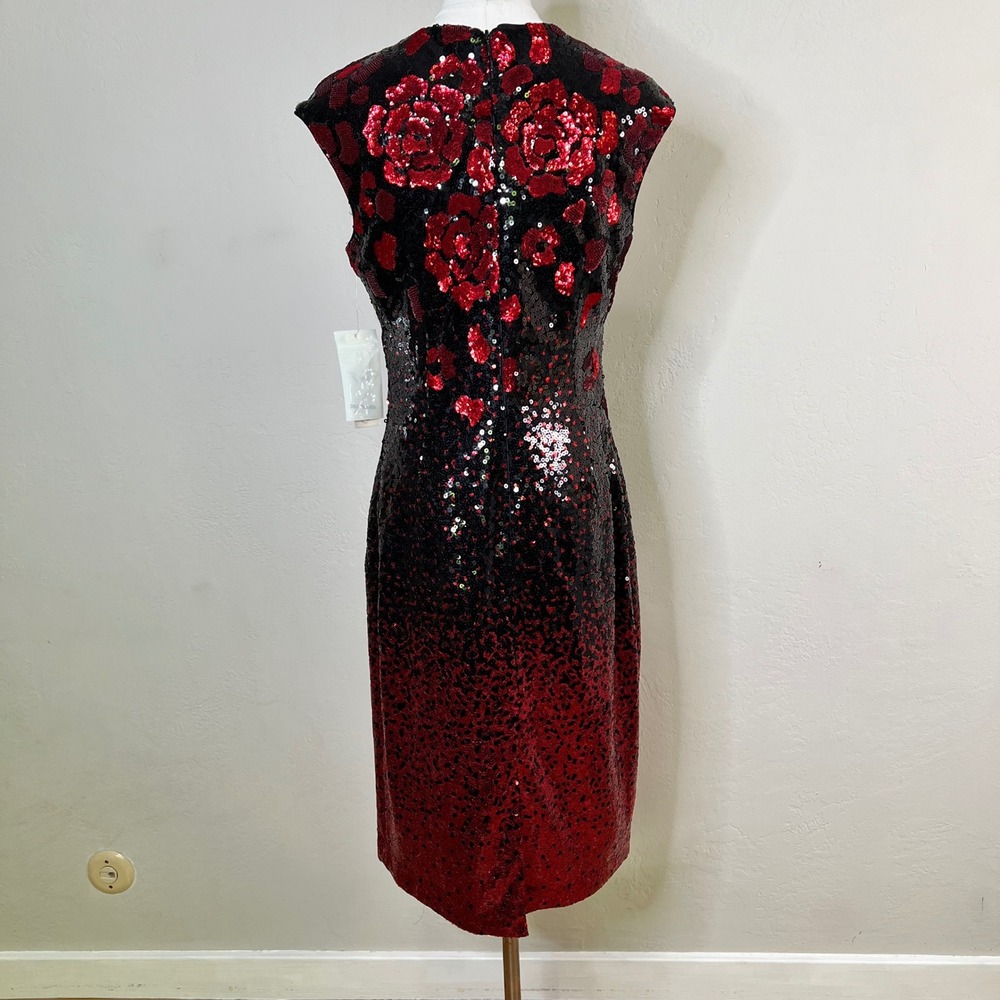 Eliza J Sheath Dress Rose Allover Sequin Ombre Size 6 Black Red Floral New - Picture 6 of 10